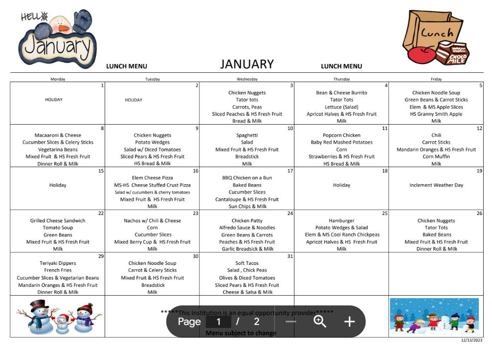 January 2024 - Lunch Menu